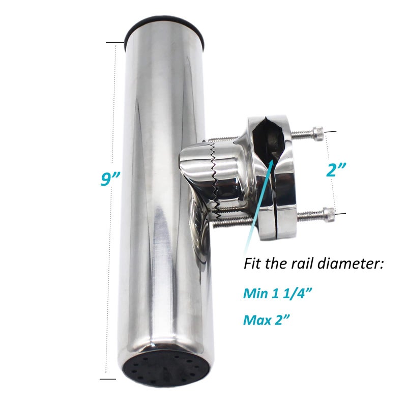 X-Haibei 2 Pcs Rail Clamp On Fishing Rod Holder for Boat Stainless Steel Clamp Fittings Rail 1-1/4 to 2 inch - Image 2